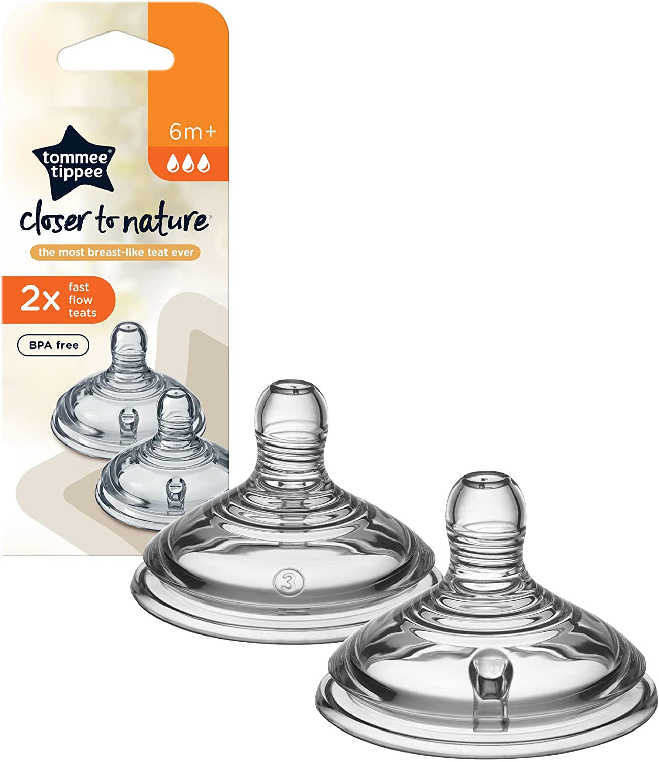 Tommee Tippee Closer to Nature Baby Fast Flow Bottle Teats Pack of 2