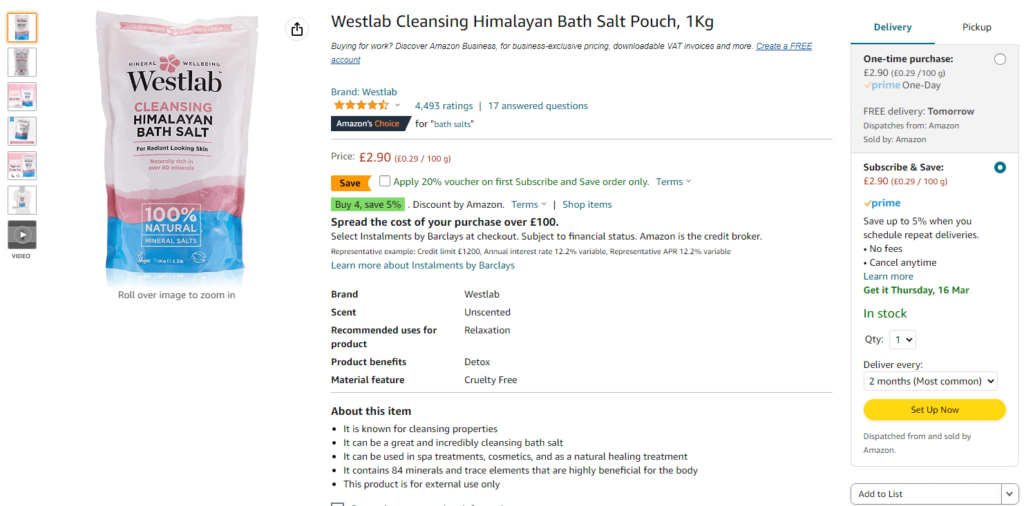 Westlab Cleansing Himalayan Bath Salt Pouch, 1Kg